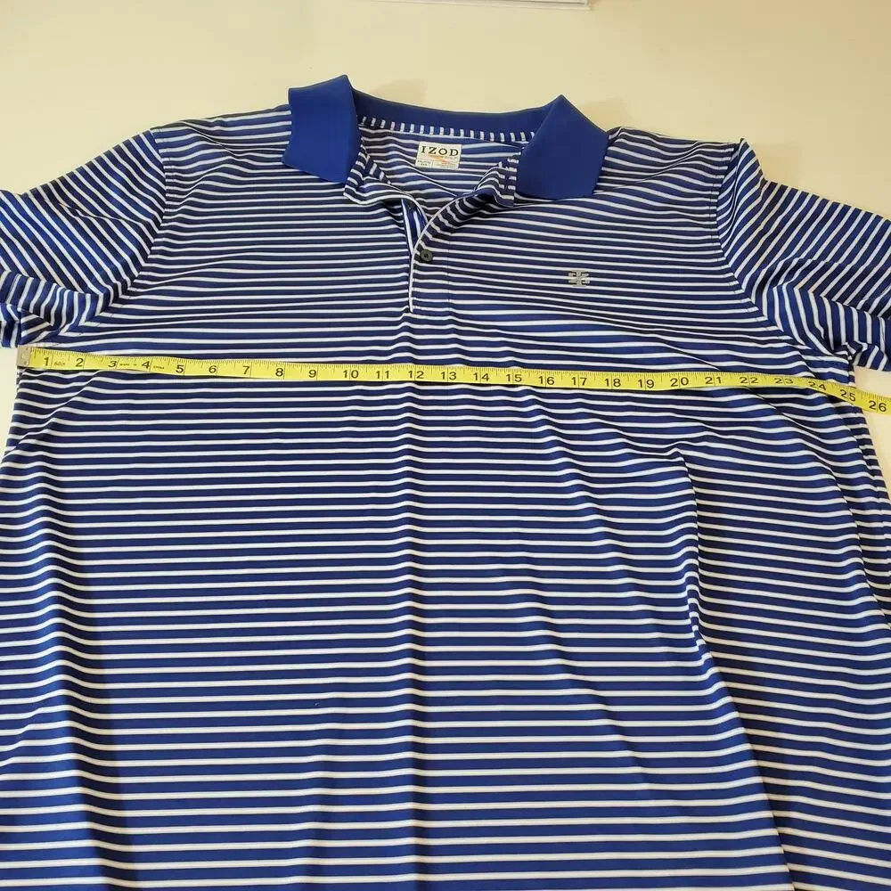 IZOD POLO GOLF SHIRT MEN'S SIZE XXL LOGO STRIPED BLUE WHITE SHORT SLEEVES CASUAL - Picture 13 of 15